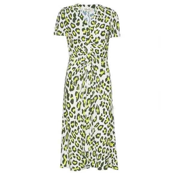 Diane Von Furstenberg Cecelia Summer Leopard Midi Dress size small White Green - Picture 1 of 11